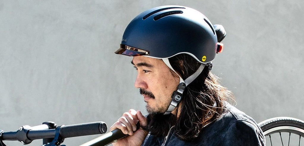 thousand cycling helmet with navy tortoise lifestyle visor