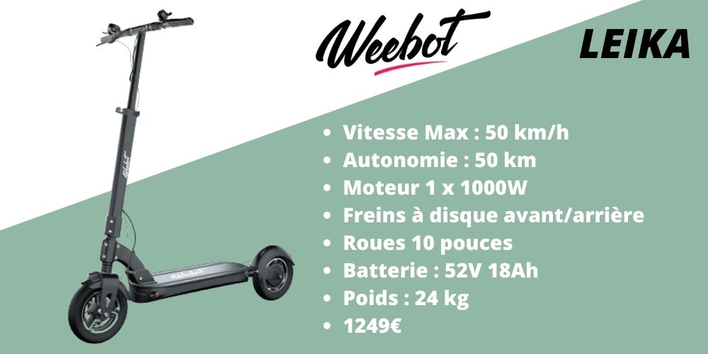 caractéristiques trottinette électrique 1000W weebot leika