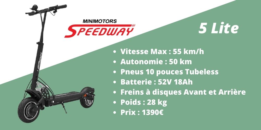 caractéristiques trottinette électrique 1000W speedway 5 lite minimotors