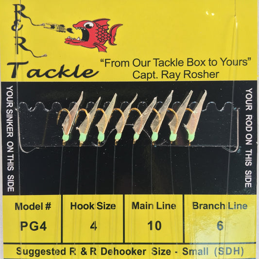 PGL5 Bait Rig - 8 (size 5) hooks with fish skin & green heads