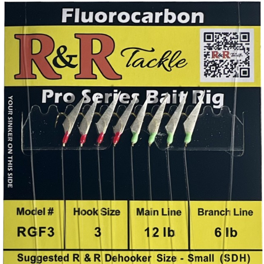RF Pro Series Fluorocarbon Bait Rigs - 8 hooks with fish skin