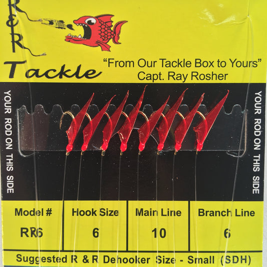 GIL10 Bait Rig- 10 (size 15) hooks with multi-color feather & fish