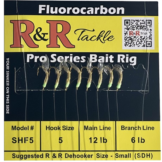 RG5 Bait Rig - 8 (size 5) hooks with fish skin & red/ green heads