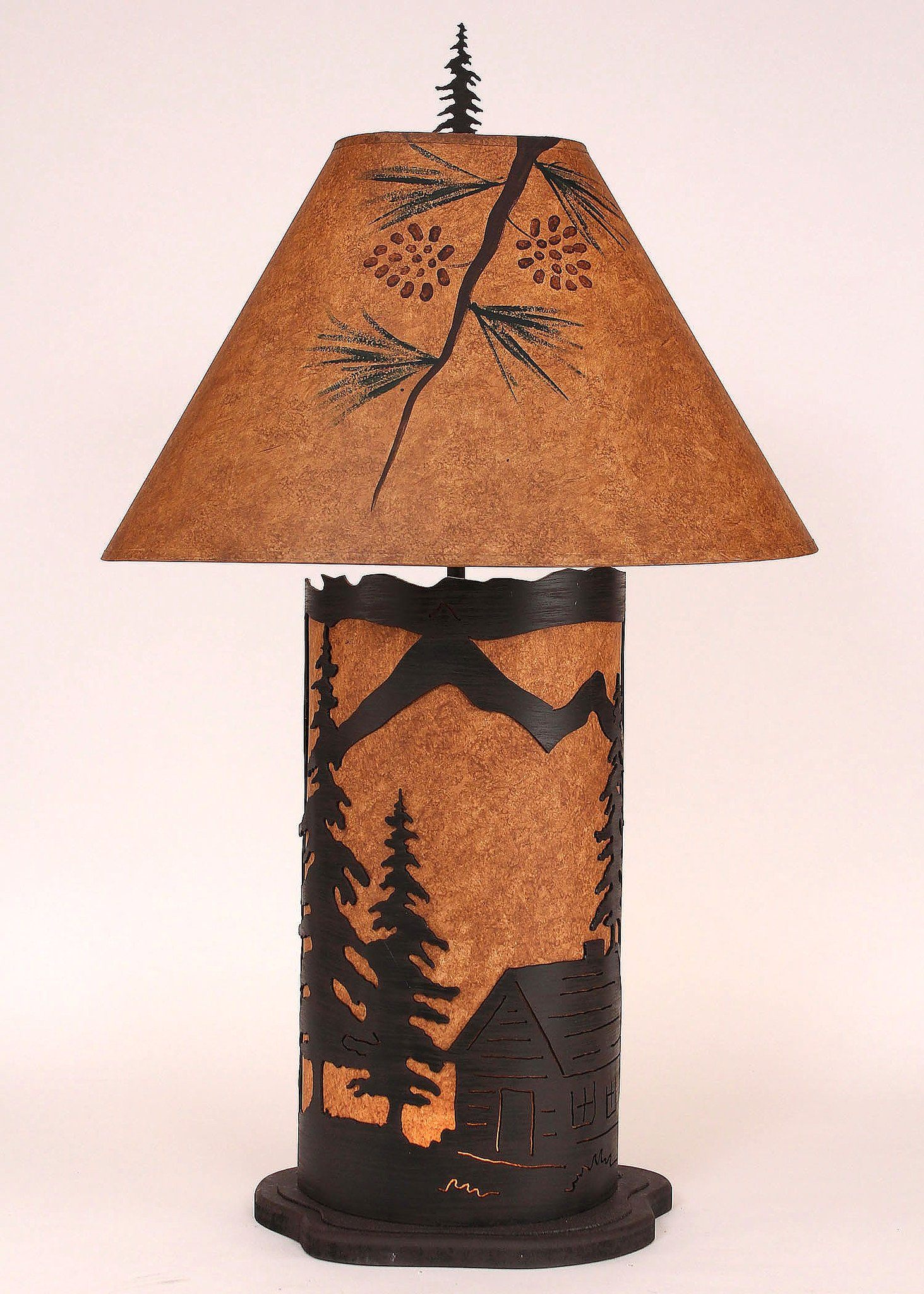 Large Cabin Scene Night Table Lamp In Rustic Brown Free Shipping