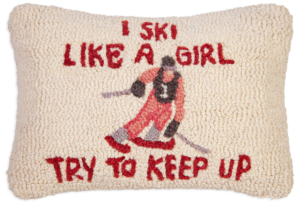 Ski Like a Girl - Hooked Wool Pillow