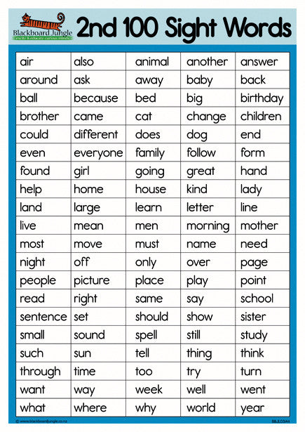 Second 100 Sight Words - A4 – Blackboard Jungle