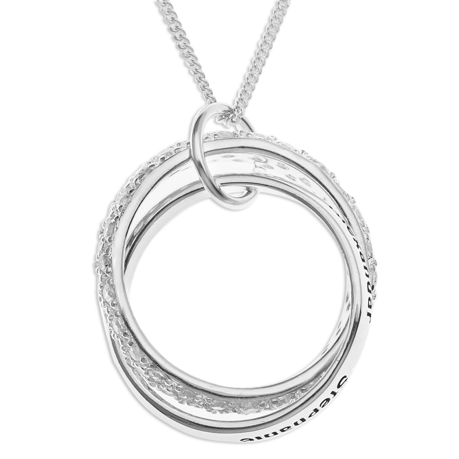 SPARKLING DOUBLE RING PENDENT INTERLOCKED & PERSONALIZED - STERLING SILVER