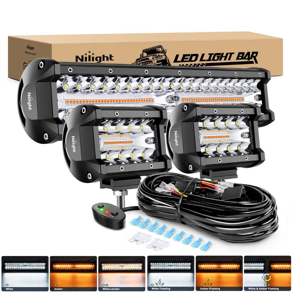 12" 300W Amber White Led Light Bar Kit | 2PCS 4" 60W Light Pods | 16AWG Wire Nilight