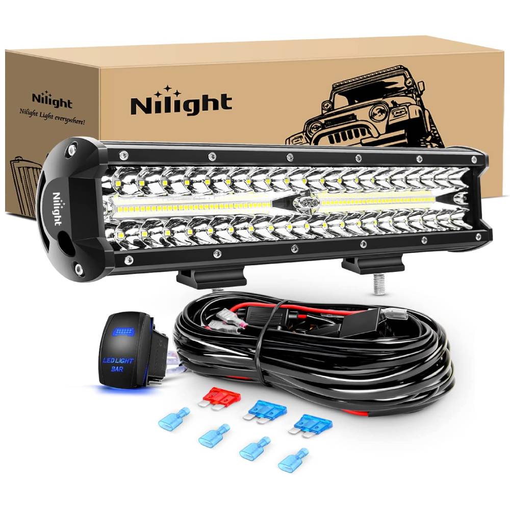 12" 300W 30000LM Triple Row Spot/Flood Led Light Bar Kit | 16AWG Wire Nilight