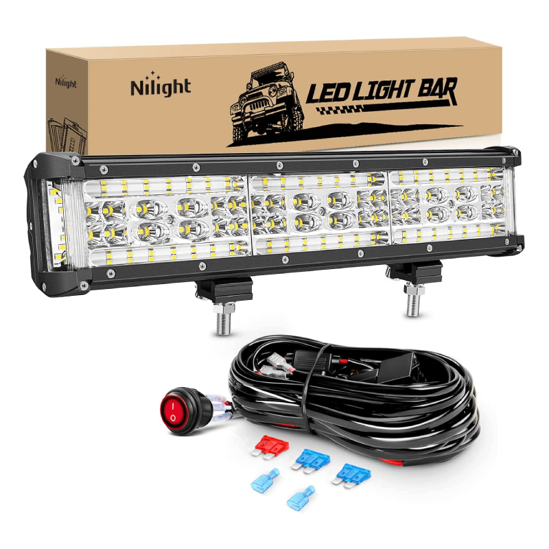 13.5" 300W Side Shooter Quadruple Row Spot/Flood LED Light Bar Kit | 16AWG Wire 3Pin Switch Nilight