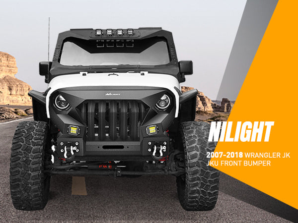 2007-2018 Jeep Wrangler JK & Unlimited 2/4 Doors Front Bumper Grill with Winch Plate 2Pcs 42w LED Work Light Pods Textured Black Solid Steel Off-Road