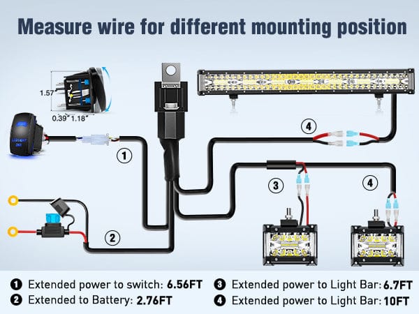20Inch and 4.3Inch light bar set with 5Pin Rocker Switch Wiring Harness Kit Detail