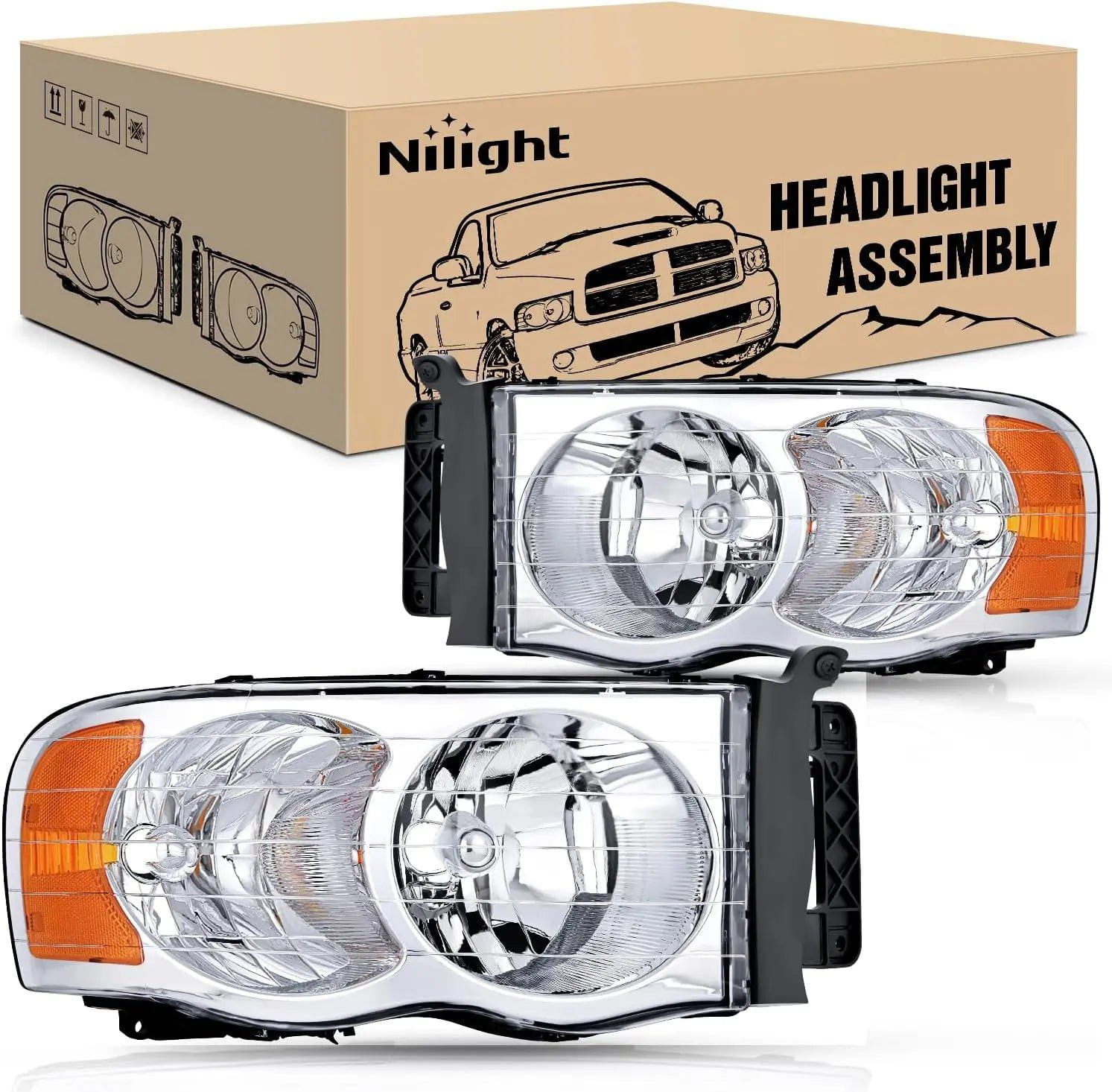 Headlight Assembly 2002-2005 Ram 1500 2500 3500 Headlight Assembly Chrome Case Amber Reflector