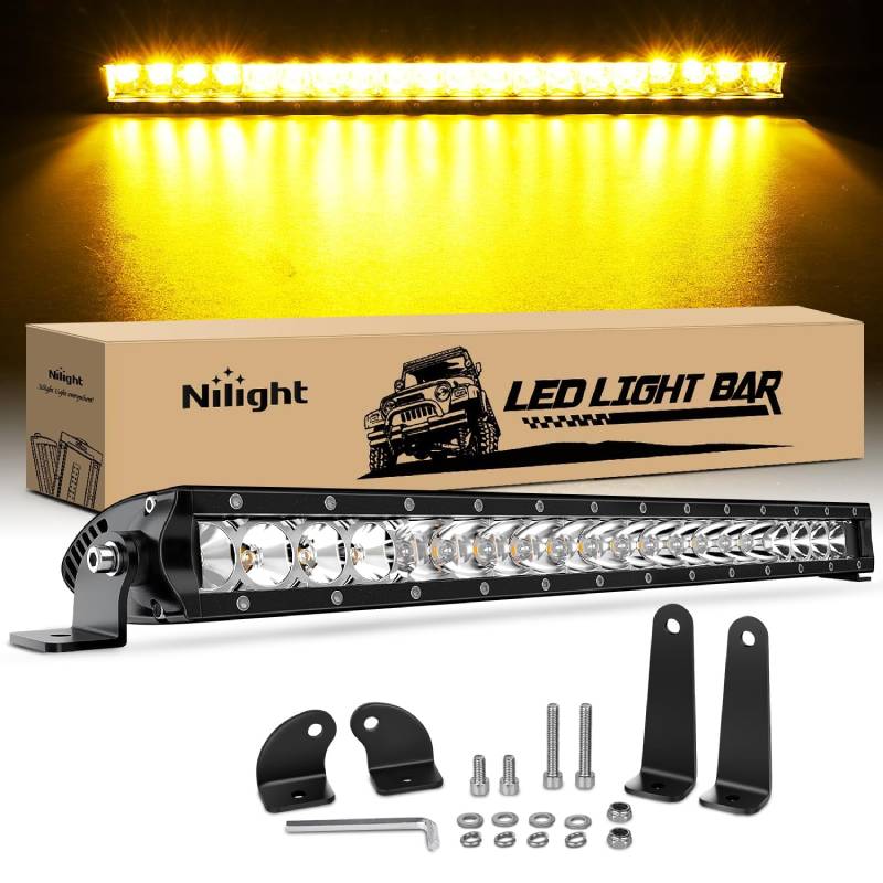 21" 100W 6200LM Amber Slim Spot/Flood Led Light Bar | 2 Style Mounts Nilight