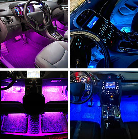 RGB Car Interior Lights - 4pcs 48 LEDs Car LED Strip Atmosphere Light with  Remote and Control Box, Music Sync Waterproof