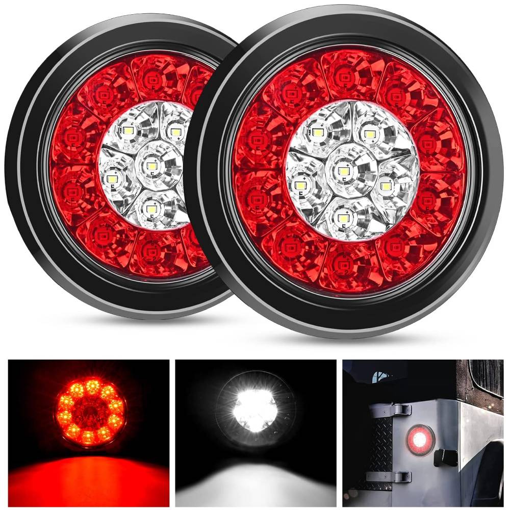 4" White Red Round 16Leds Tail Light Flush Mount Grommets (Pair) Nilight