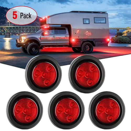 Trailer Light 2" Red Round Side Marker Light (5 Pcs)