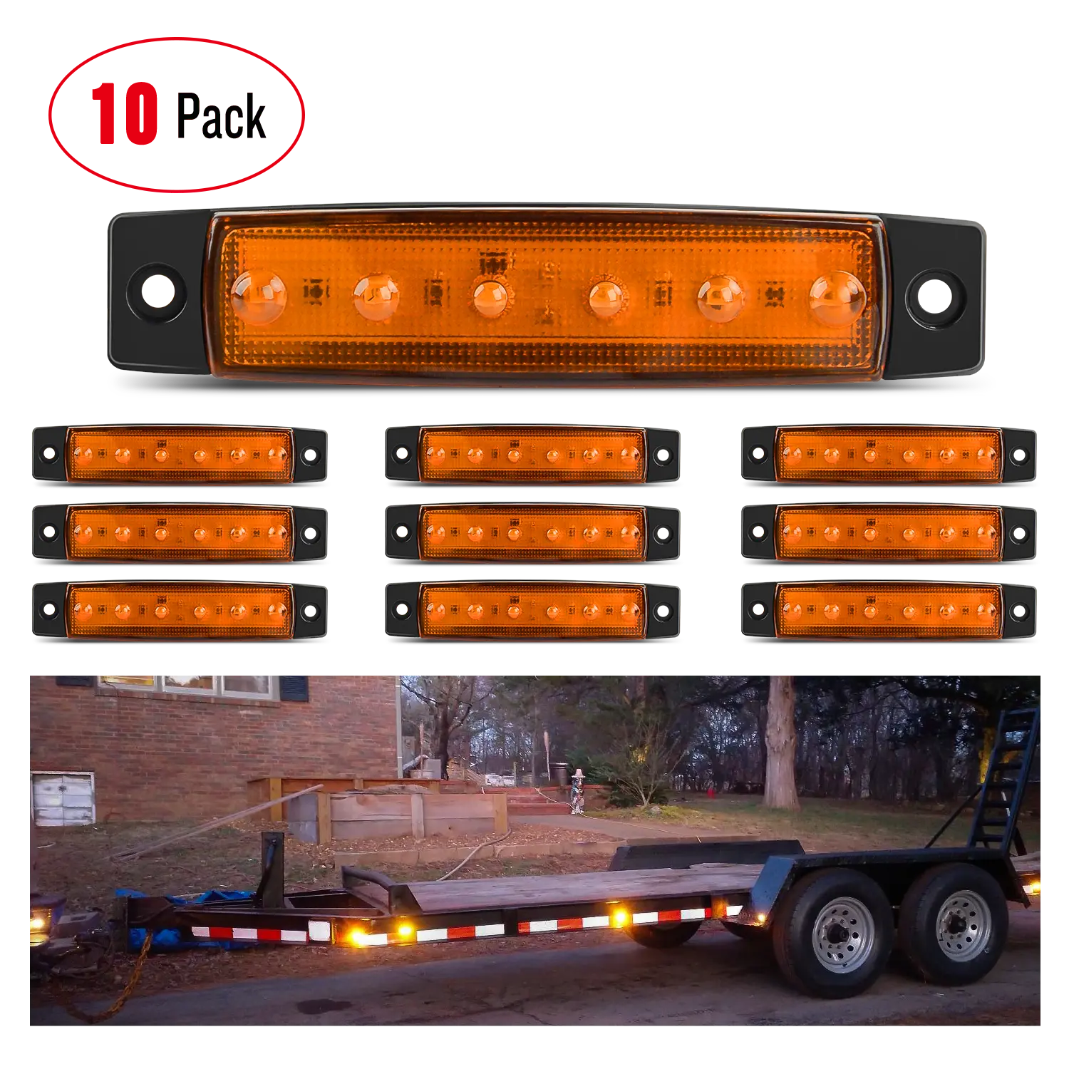 Trailer Light 3.8” 6 LEDs Amber Side Marker Lights (10 Pcs)