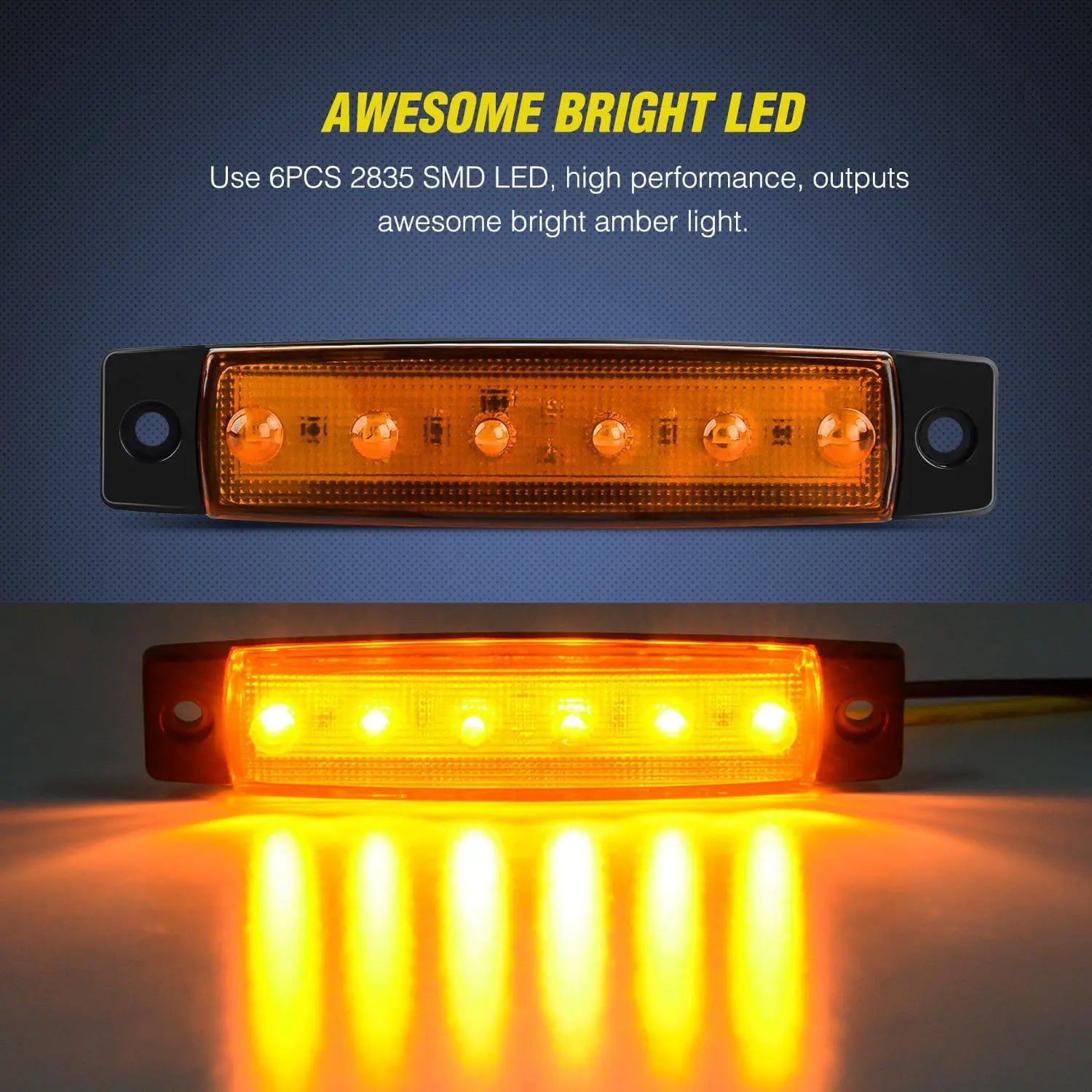 3.8 Inch 6 LEDs Amber Side Marker Lights (10 Pcs)