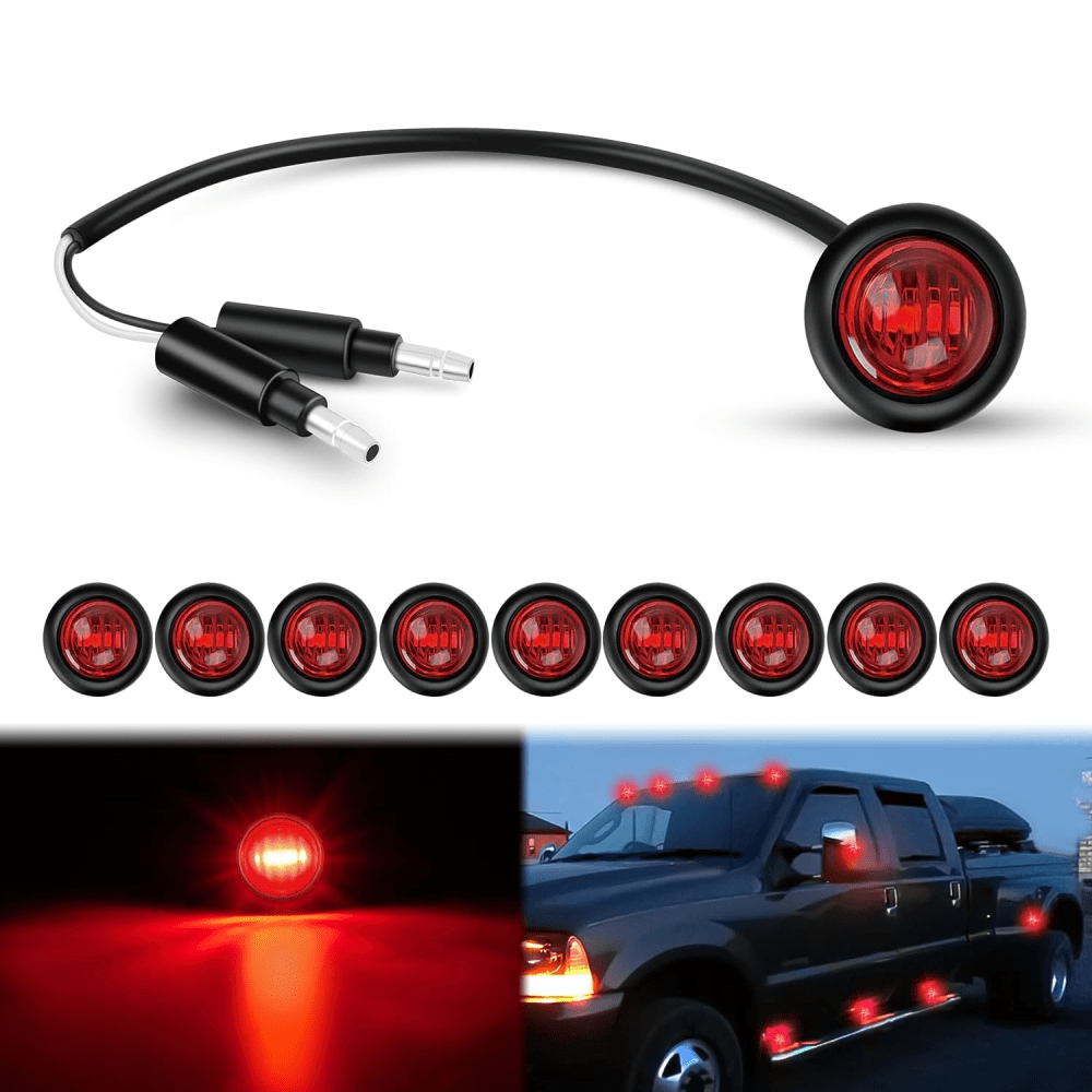 3/4” Red Round LED Marker Lights 2 Connectors (10 Pcs) Nilight