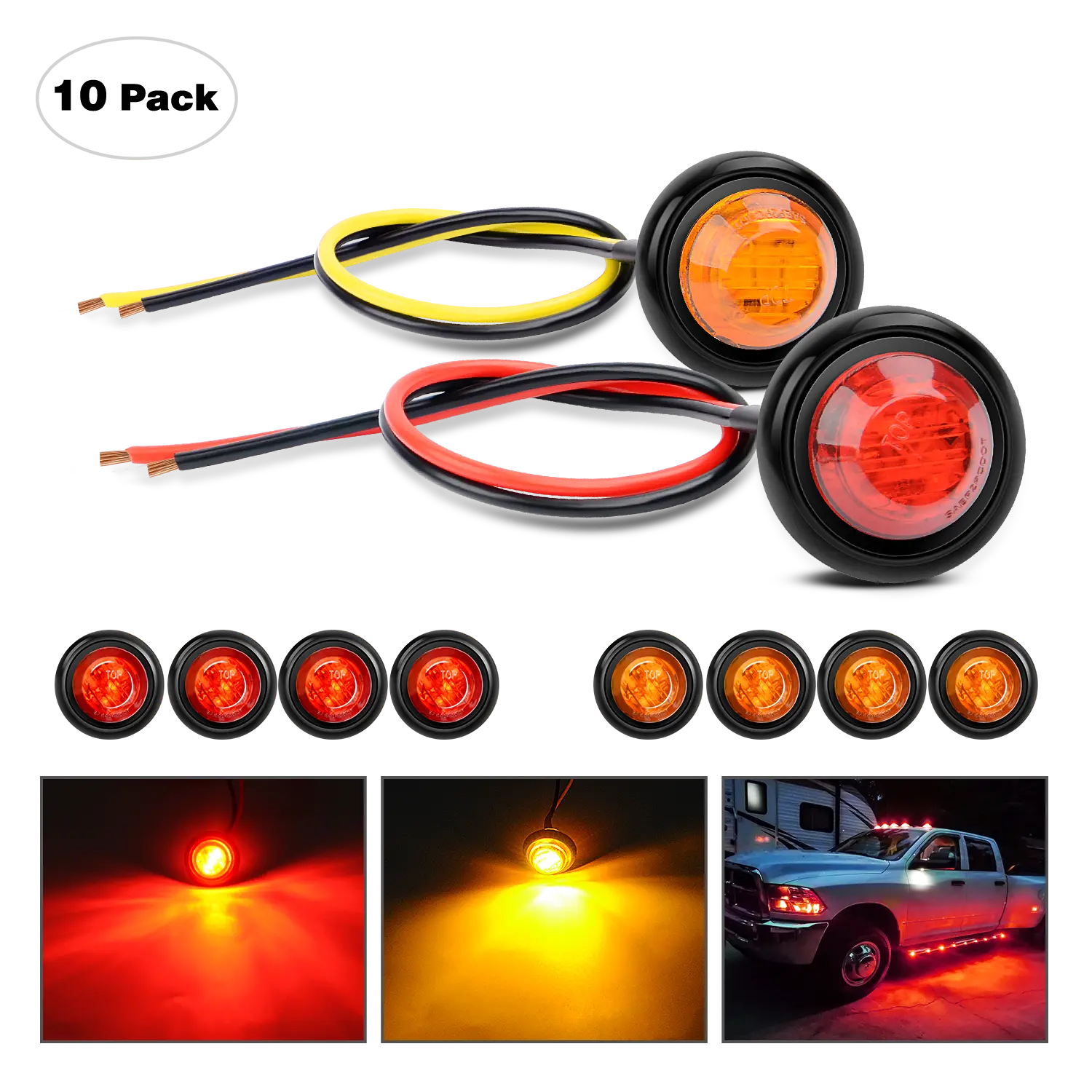 Trailer Light 3/4” Amber Red Round LED Marker Lights (10 Pcs)