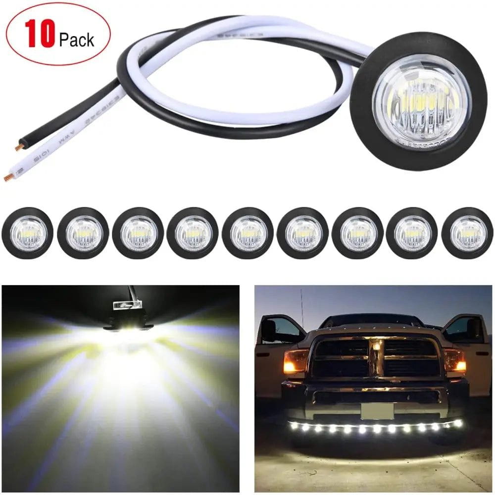 Trailer Light 3/4” White Round LED Marker Lights (10 Pcs)