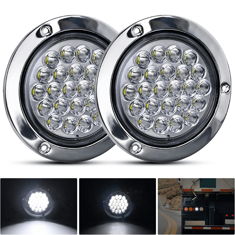 4" White Round Steel Chrome 24Leds Tail Light (Pair) Nilight