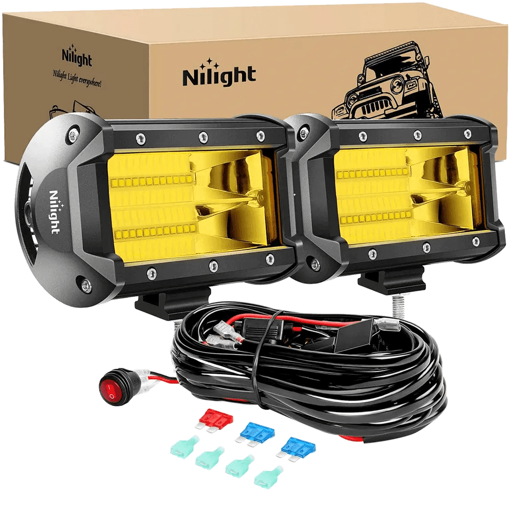 LED Light Bar 5.2" 72W 10800LM Yellow Flood Led Light Bar Kit (Pair) | 16AWG Wire 3Pin Switch