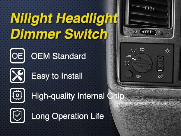 Headlight Dimmer Switch with Warm White LED Light Compatible with 2003-2007 Chevy Silverado 1500 2500 3500 2003-2006 GMC Sierra 1500 2500 Cadillac Escalade Nilight