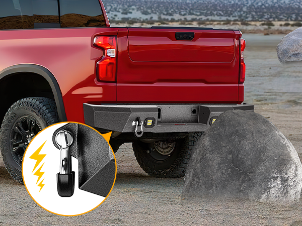 Rear Step Bumper for 2014-2018 Chevy Silverado/GMC Sierra 1500 Pickup Trucks Textured Solid Steel with 2 Upgraded Flood 18W LED Lights D-Rings Rugged