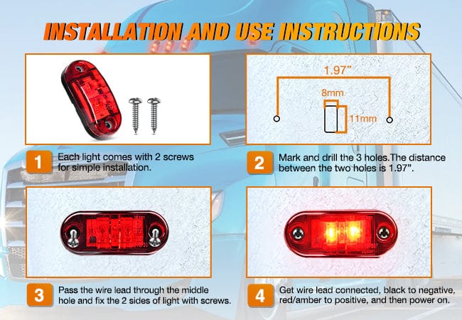 2.5Inch Oval Red Amber 2 Diode LED Side Marker Light 20PCS