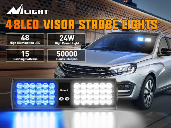48 LED Blue White Emergency Warning Strobe Lights Nilight