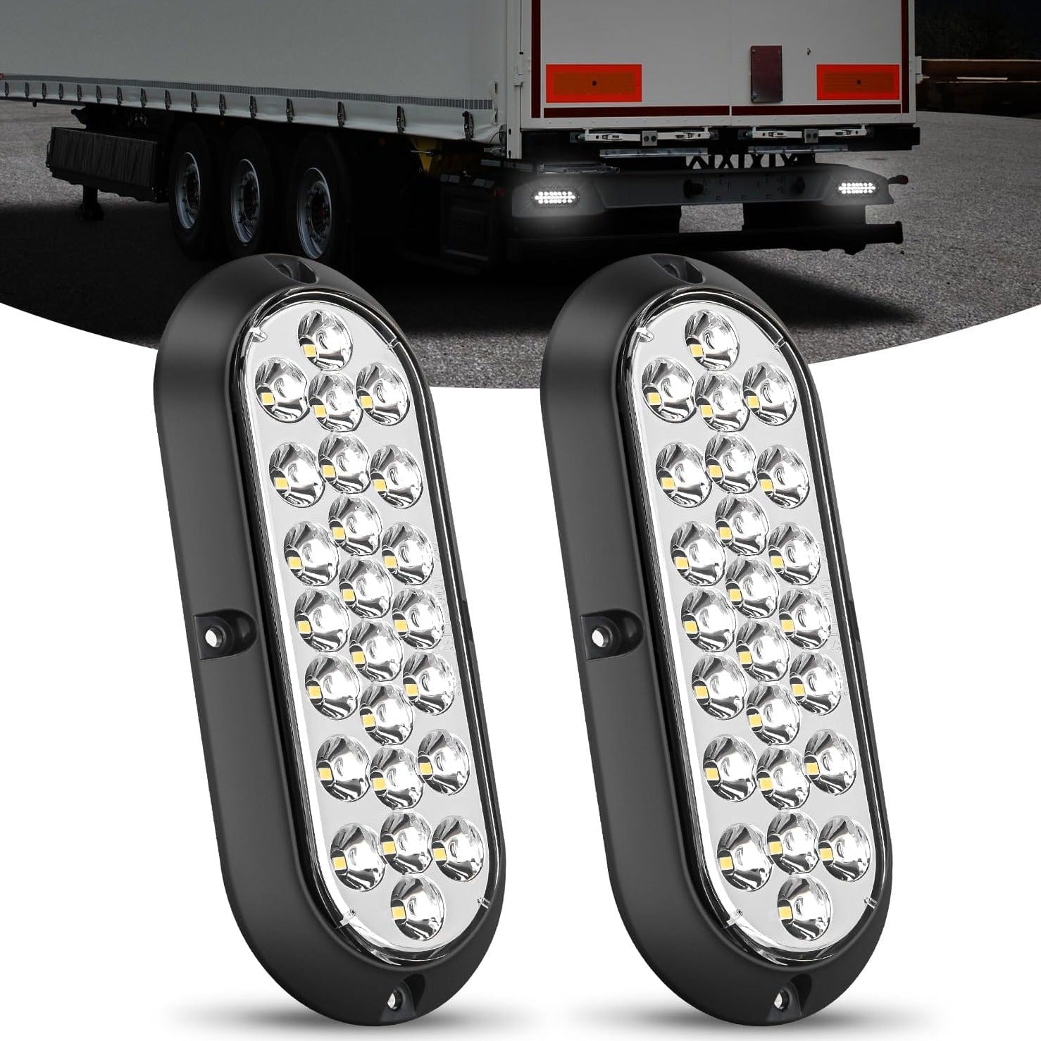 6" Oval White 24Leds Trailer Tail Lights 2Pcs Nilight