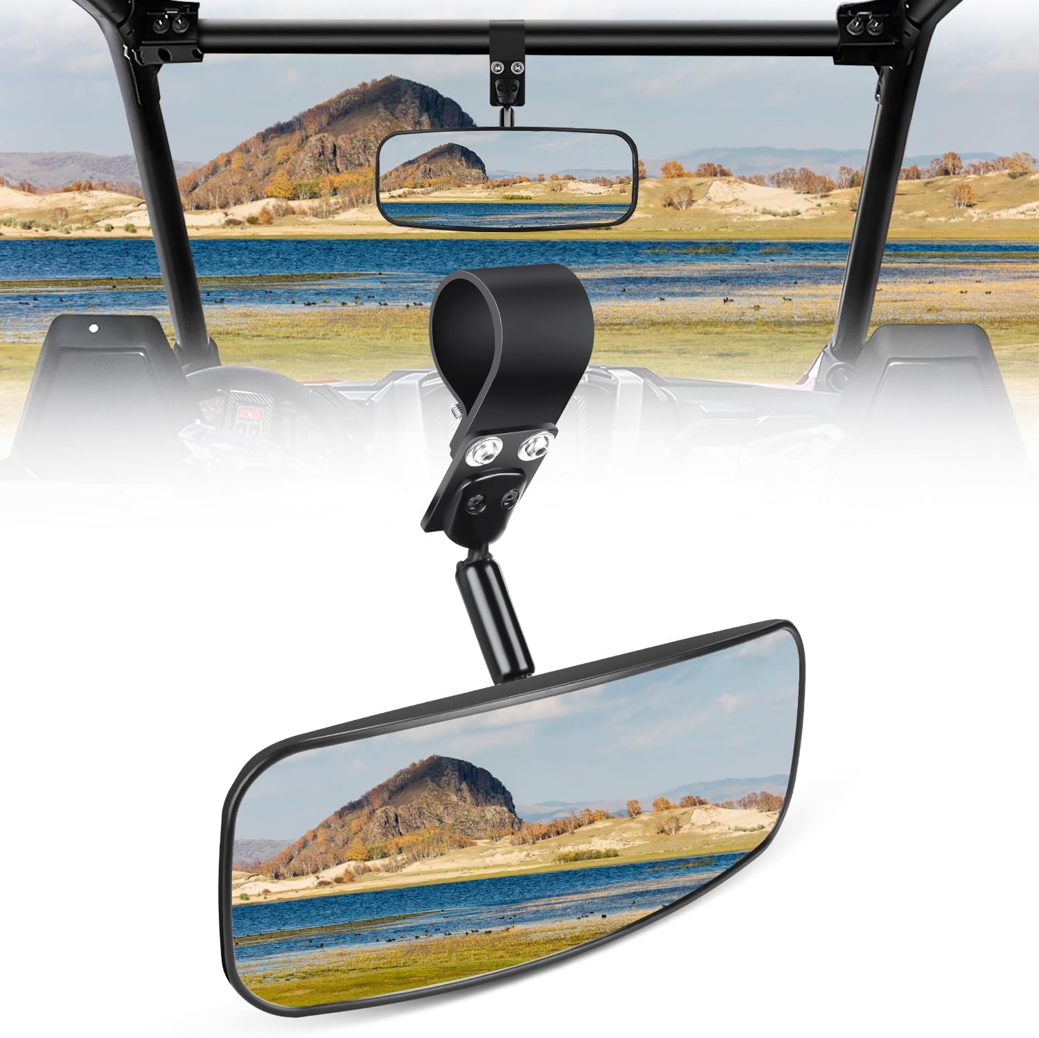 UTV Rear View Mirror 12" Wide Clear Convex Center Mirror with 3/4 1.75" to 2" Clamps for Polaris RZR PRO XP R Pioneer 1000 Can Am Maverick X3 Kawasaki Nilight