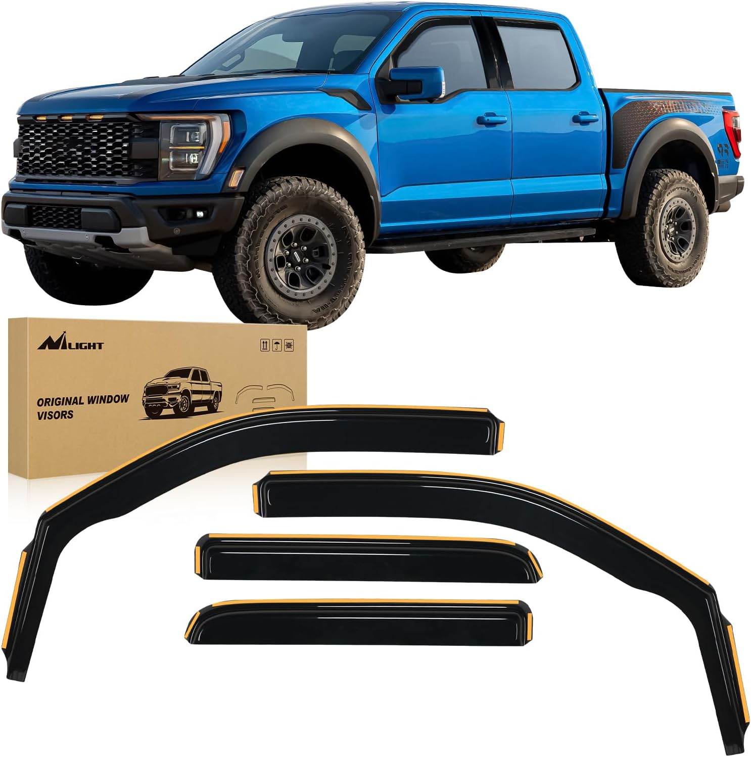 2009-2014 Ford F150 SuperCrew SVT Raptor SuperCrew Rain Guards Acrylic 4Pcs Nilight