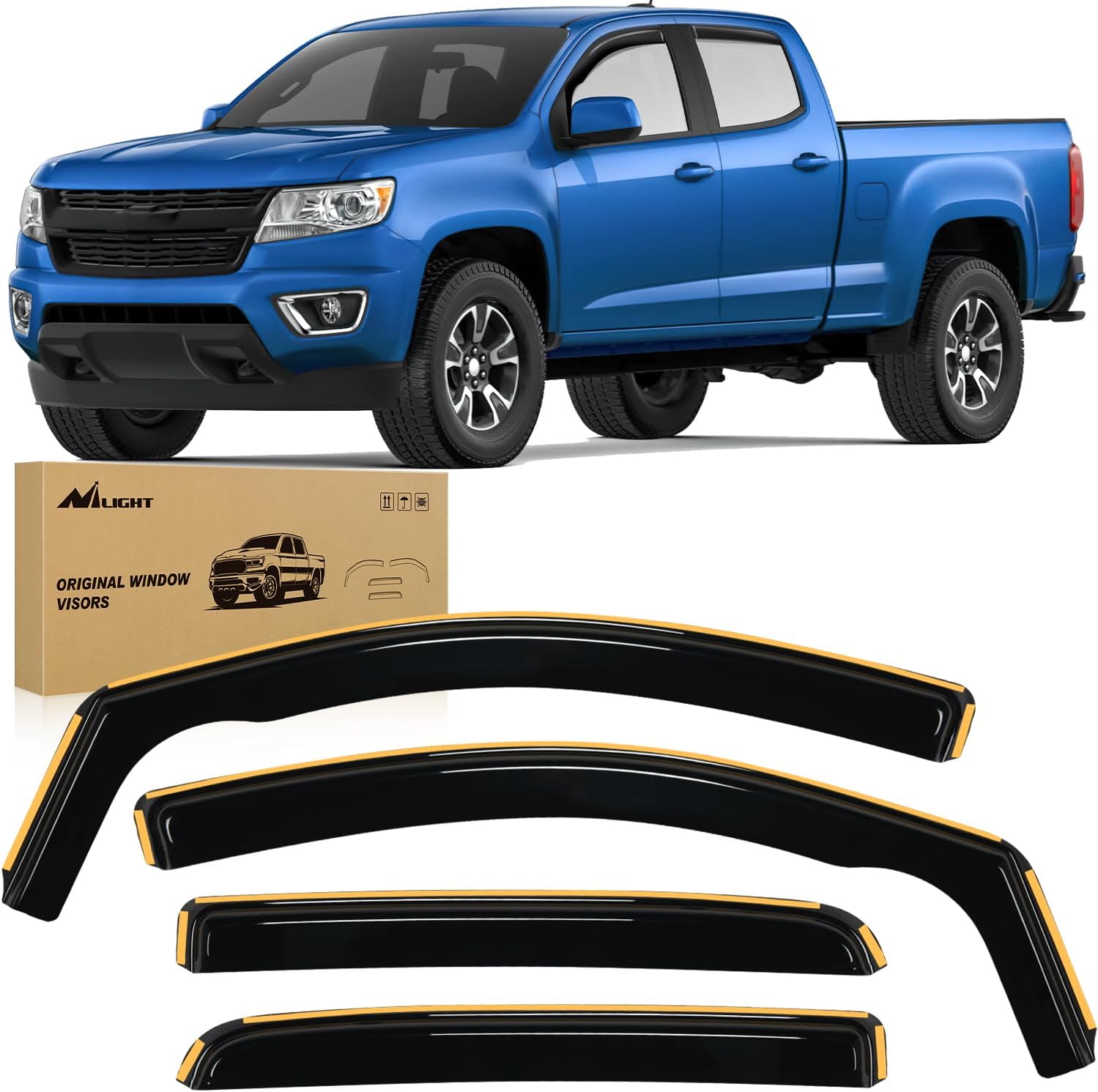 2015-2022 Chevy Colorado Crew Cab GMC Canyon Crew Cab Rain Guards Acrylic 4Pcs Nilight