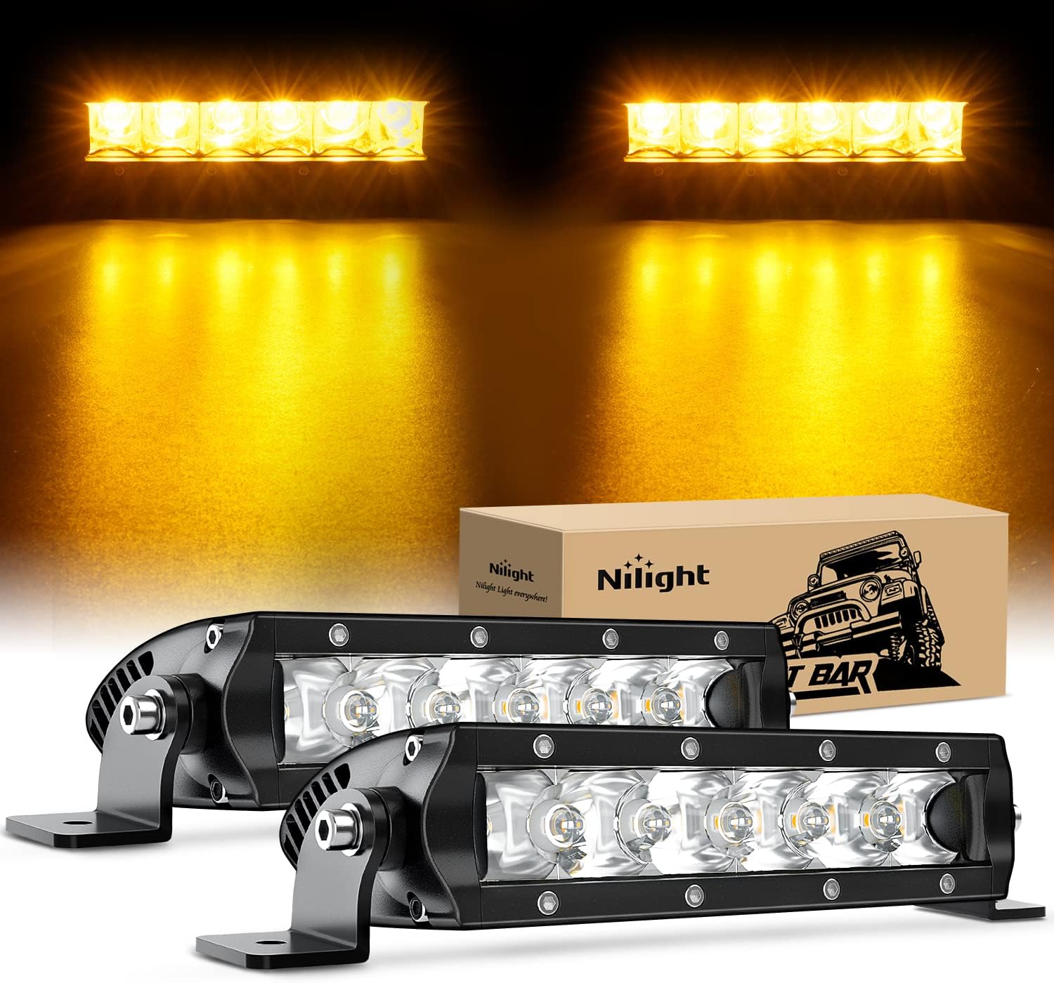 7" 30W Amber White Slim Spot LED Light Bars (Pair) Nilight