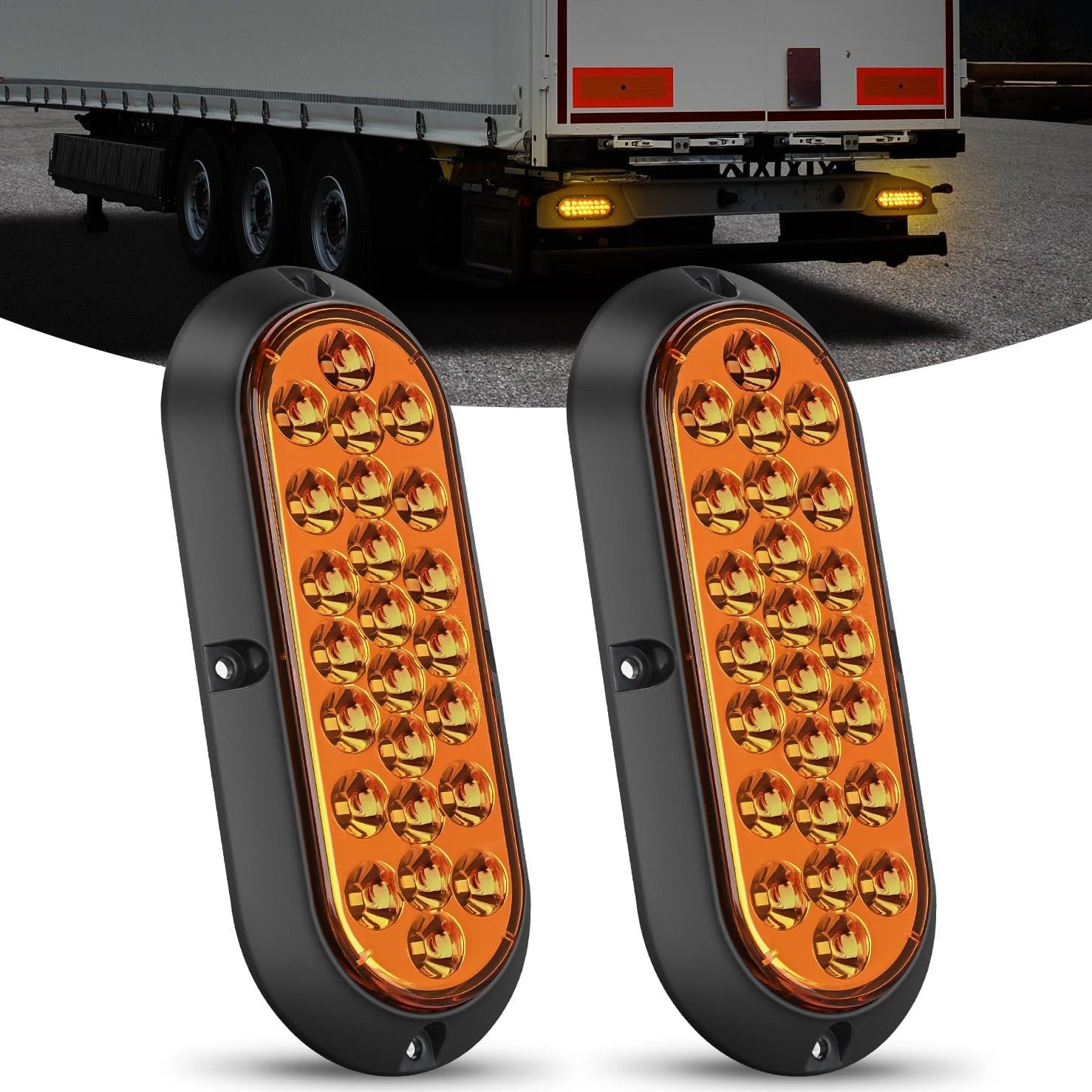 6" Oval Amber 24Leds Trailer Tail Lights 2Pcs Nilight