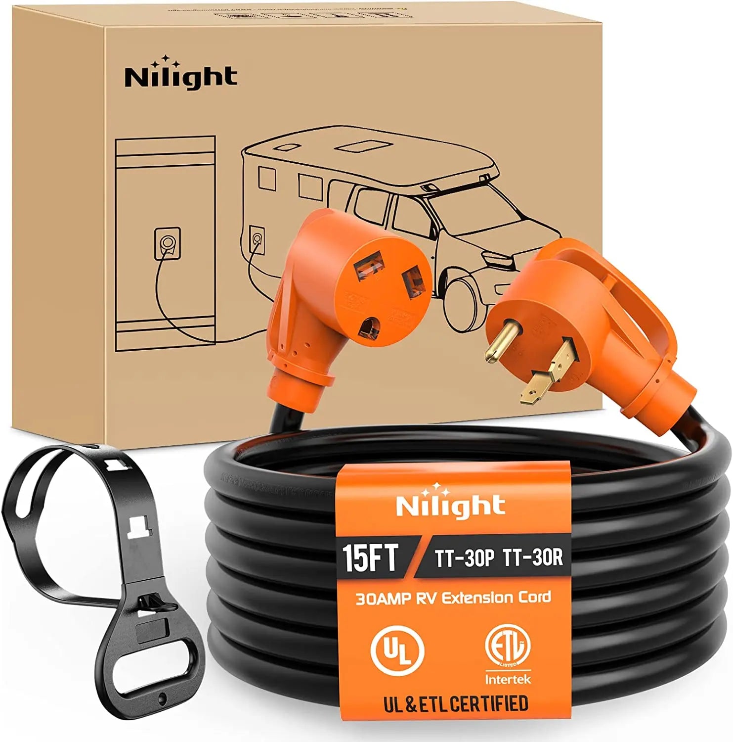 accessory Nilight RV Extension Cord Heavy Duty 30Amp 125V Pure Copper 10 Gauge Extension Cable UL ETL Listed TT-30P to TT-30R 30F/30M Weatherproof Cord for RV Camper Caravan Van Trailer, 2 Years Warranty