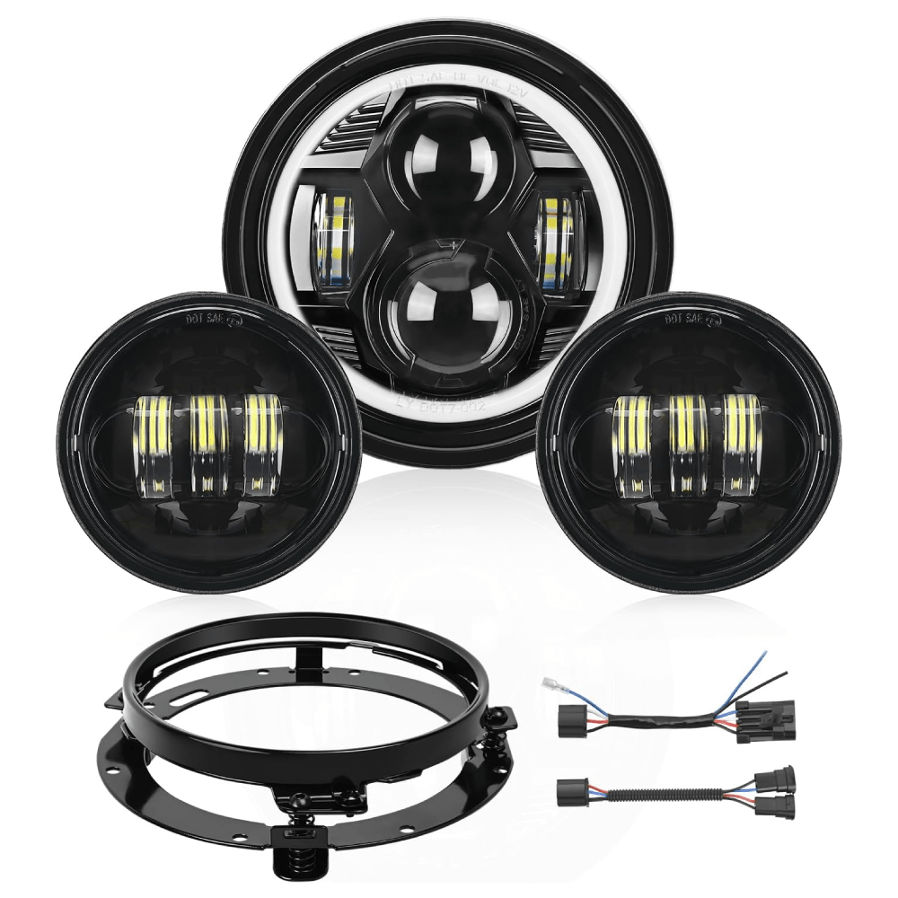 Motorcycle 7Inch DRL LED Headlights 4.5Inch Fog Lights Black Kits Nilight