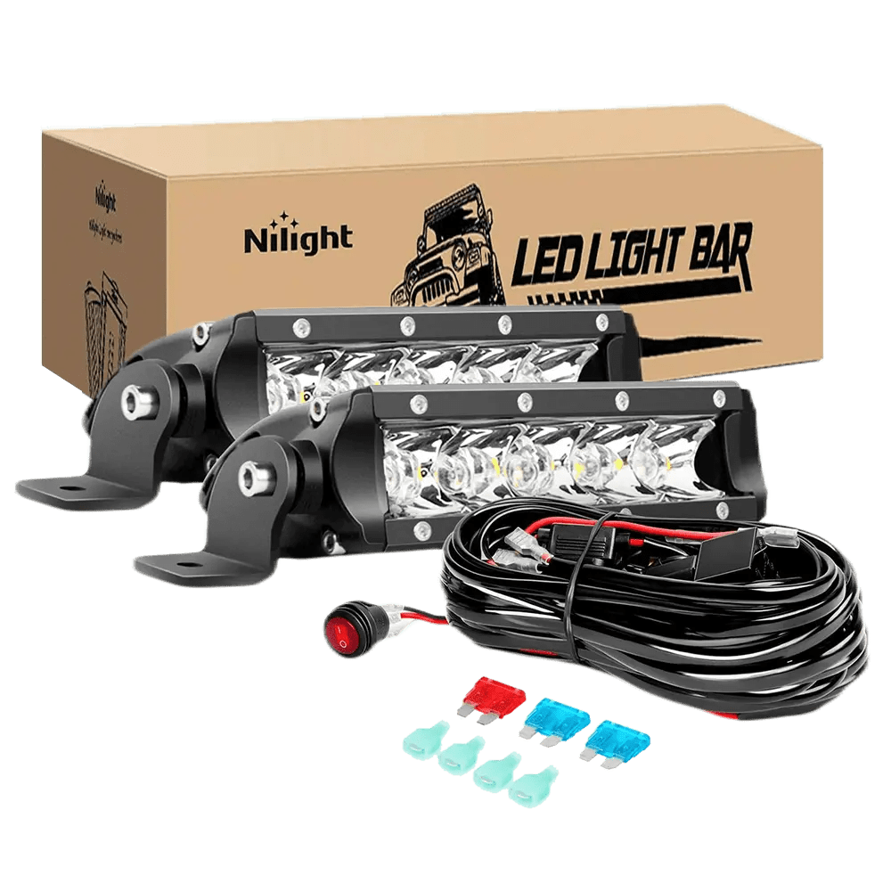 Light Bar Wiring Kit 7" 30W Super Slim Spot LED Light Bar Kit (Pair) | 12FT Wire 3Pin Switch