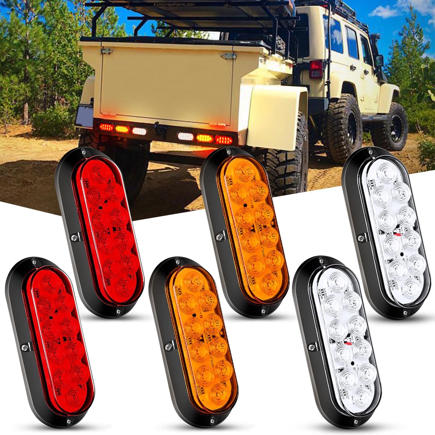 6" Oval Red White Amber Upgrade LED Trailer Tail Lights (6PCS) Nilight