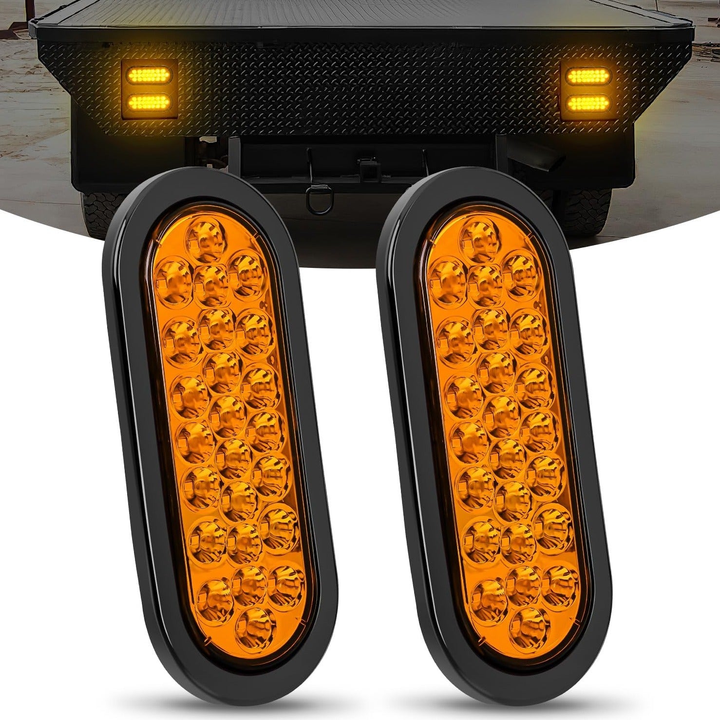 6" Oval Amber 24Leds Trailer Tail Lights (Pair) Nilight