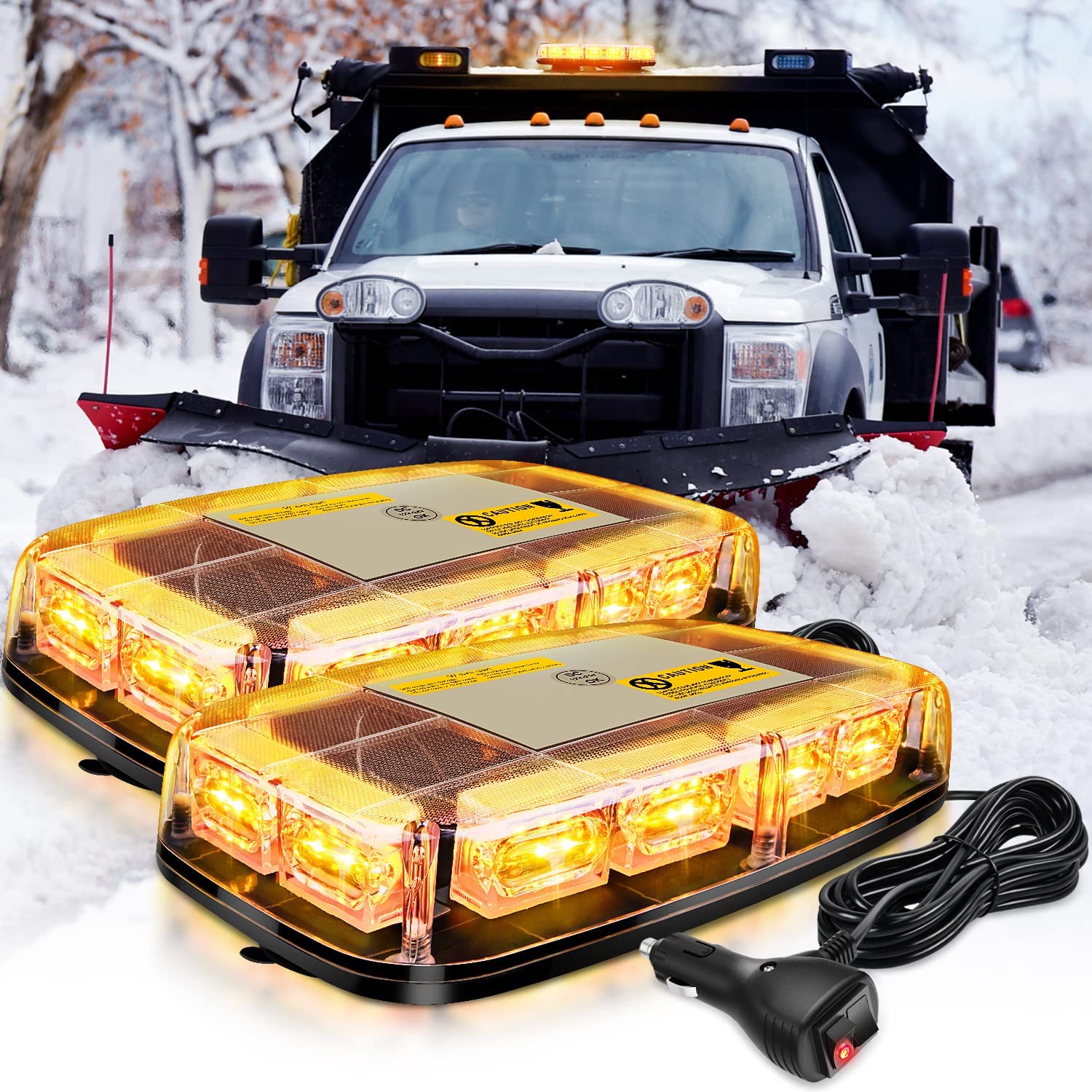 12" 48 Leds Roof Top Amber Emergency Strobe Light 2PCS Nilight