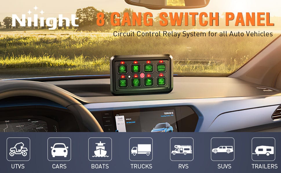 8Gang Multifunction Green Rocker Switch Panel System