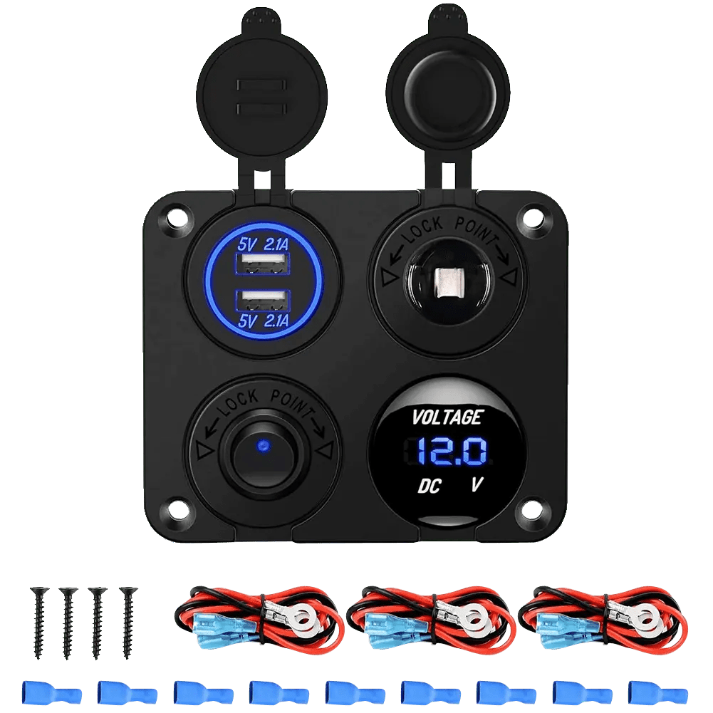 switch panel 4 in 1 ON/OFF Charger Socket Panel w/ Dual USB Voltmeter Cigarette