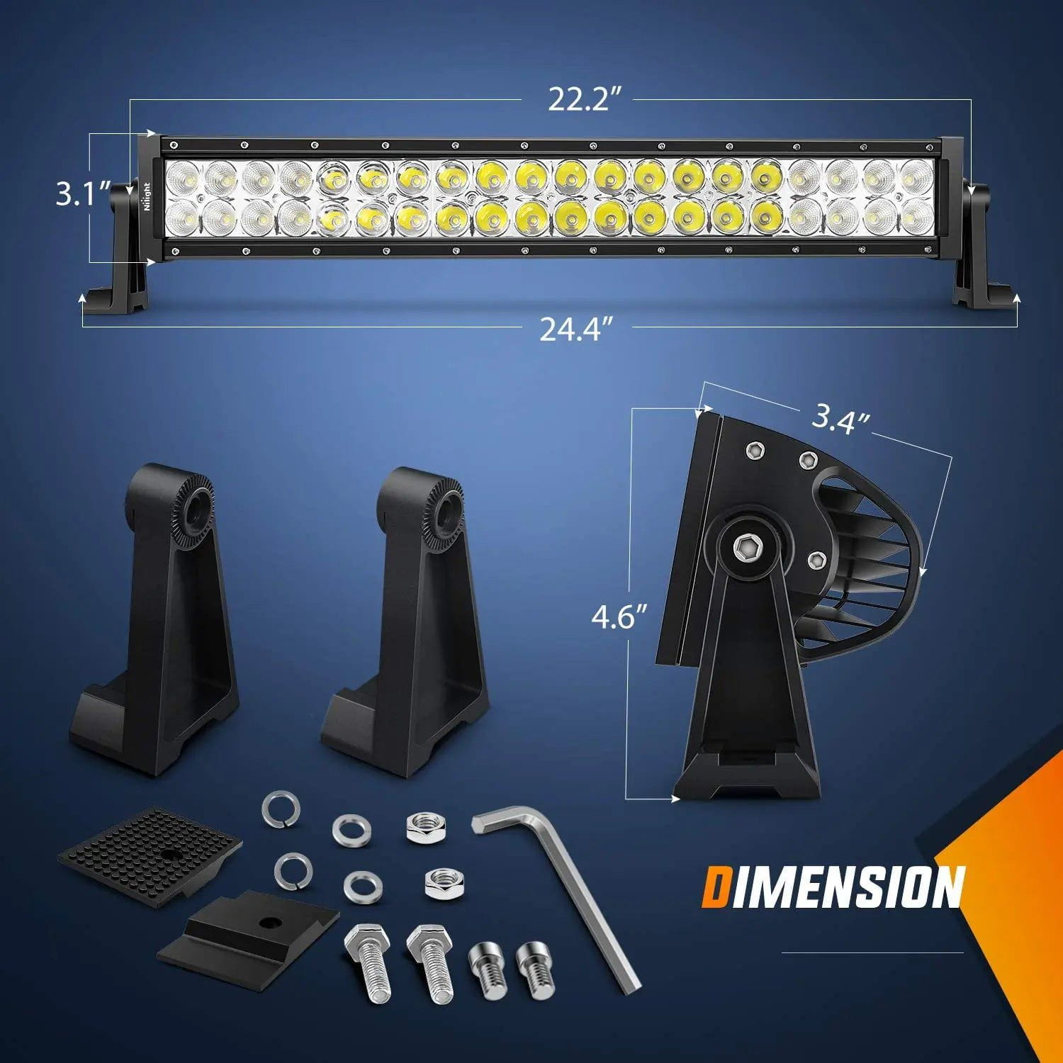 22 Inch 120W Double Row Spot Flood LED Light Bar | 16AWG Wire 3Pin