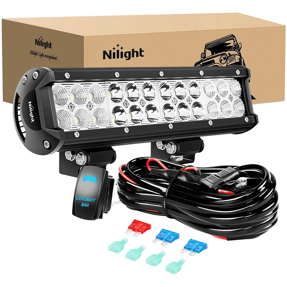 Light Bar Wiring Kit 12" 72W Double Row Spot/Flood Led Light Bar | 16AWG Wire 5Pin Switch