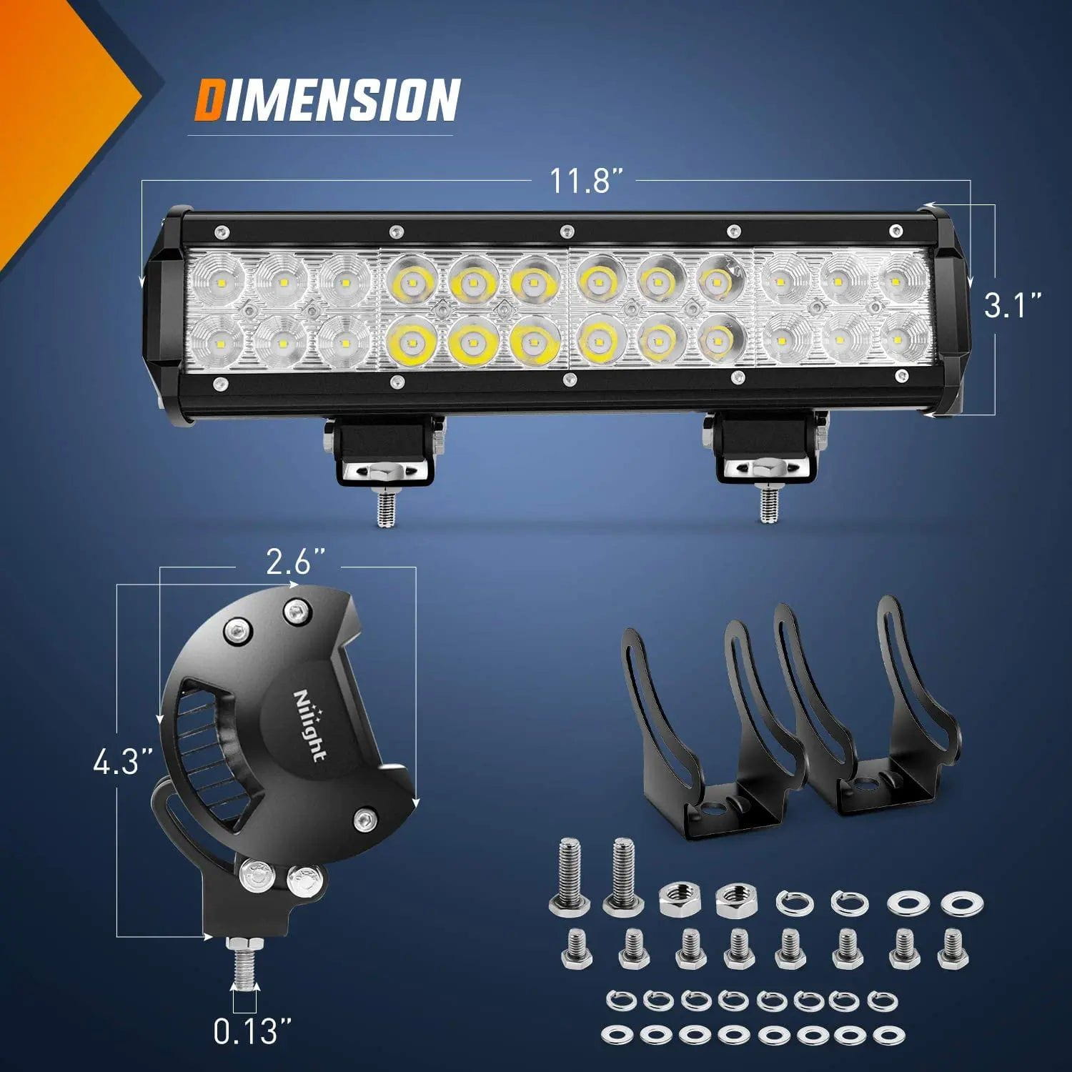 12 Inch 72W Double Row Spot Flood Led Light Bar | Horizontal Tube Clamp  Mount | 12FT Wire 3Pin Switch