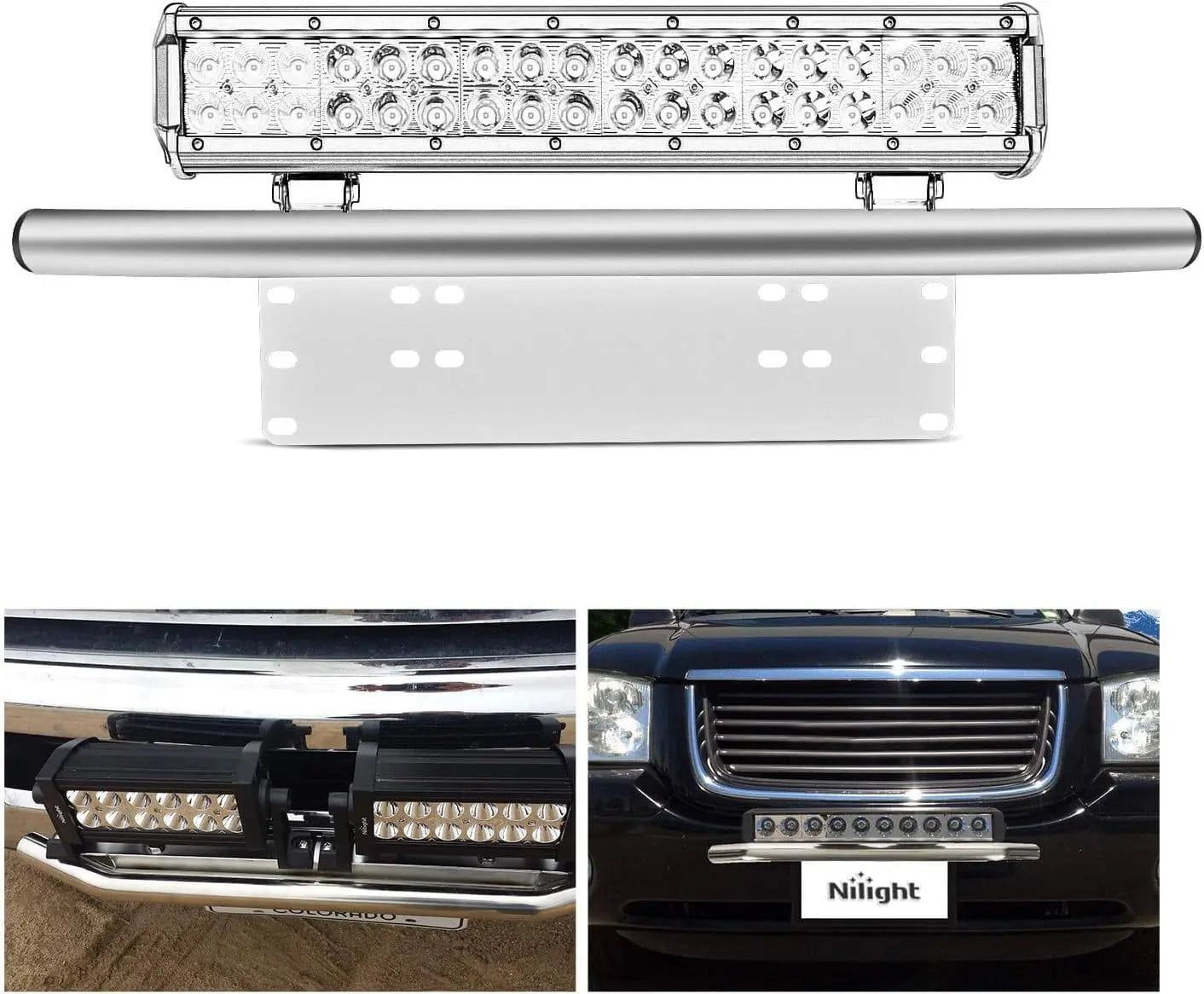 Light Bar Mounting Kit Front Bumper License Plate Mount Bracket Holder White